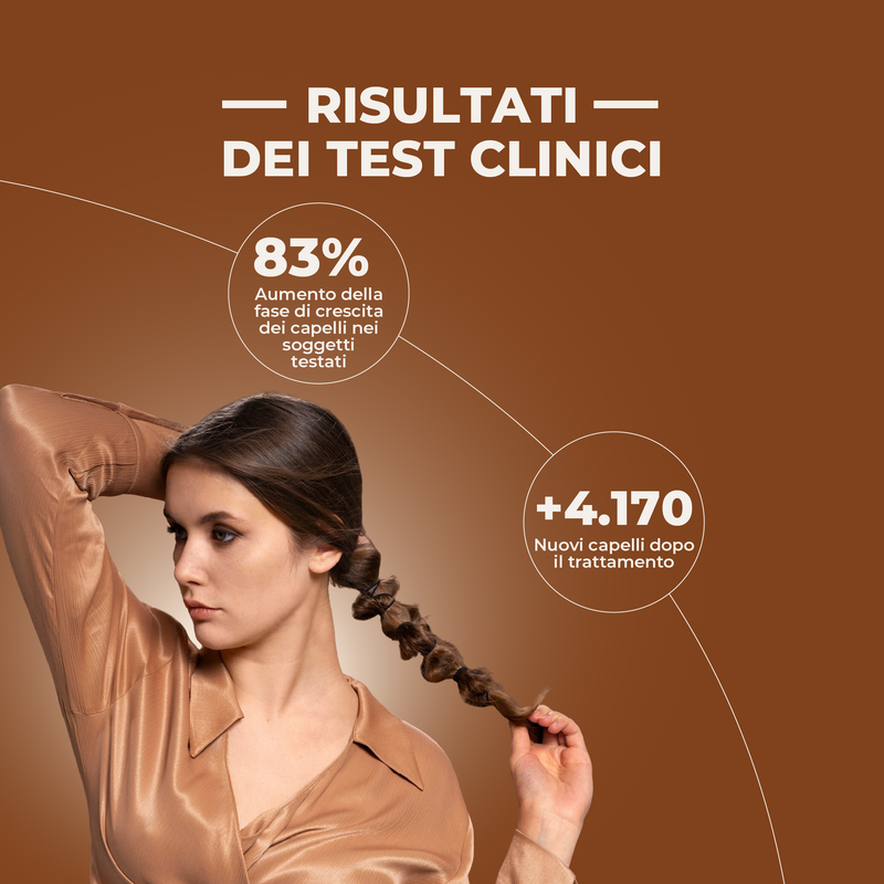 Woman with braided hair on a brown background with clinical test results displayed.