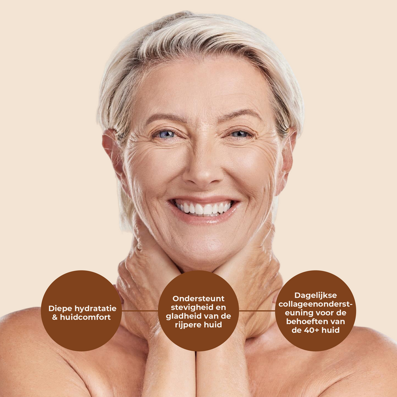 Woman with a smooth skin texture on a beige background