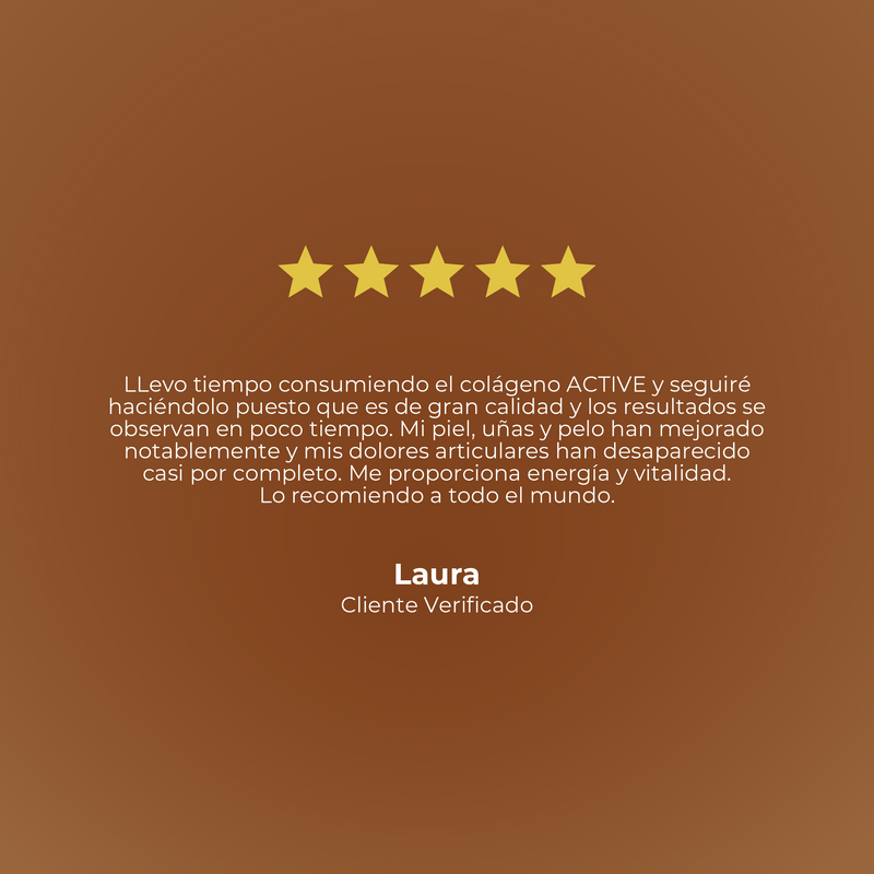 Five-star rating with a testimonial on a brown background