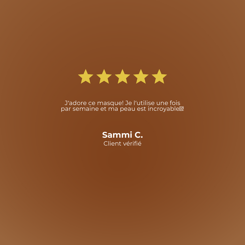 Five-star rating with a customer review on a brown background