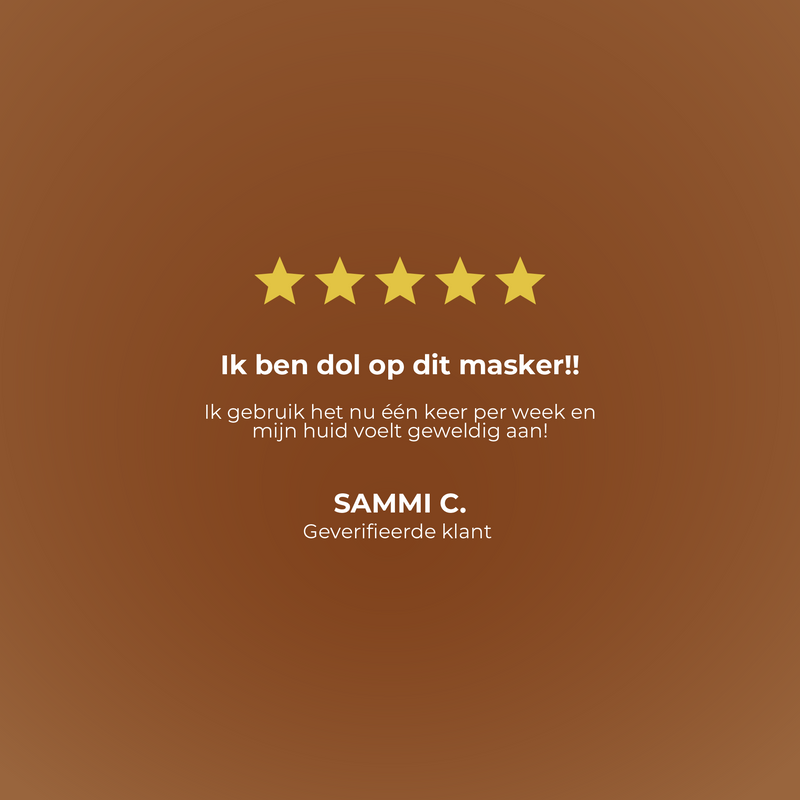 Five-star rating with a customer review on a brown background