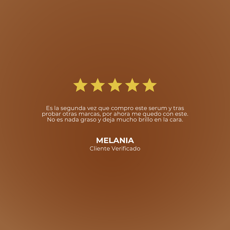 Five-star rating with a review on a brown background