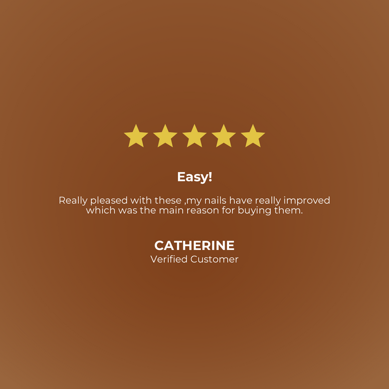 Five-star rating with a customer review on a brown background