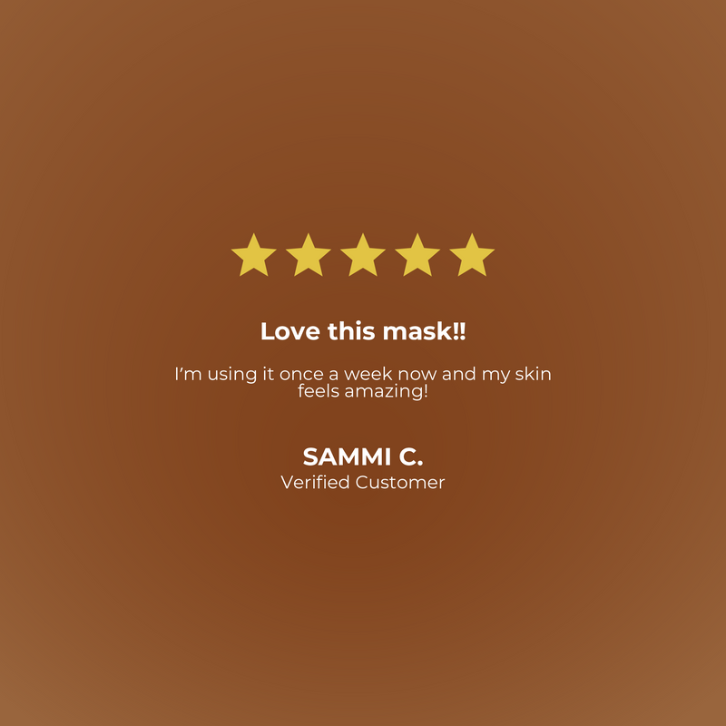 Five-star rating with a customer review on a brown background