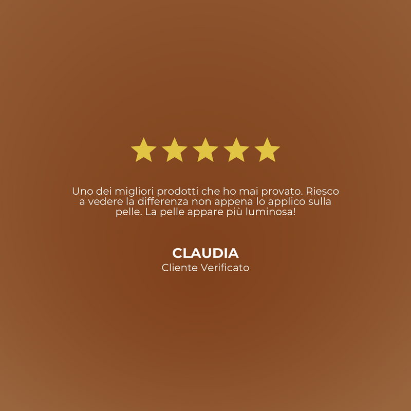 Five-star rating with a customer review on a brown background