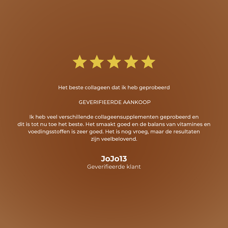 Five-star rating with a customer review on a brown background