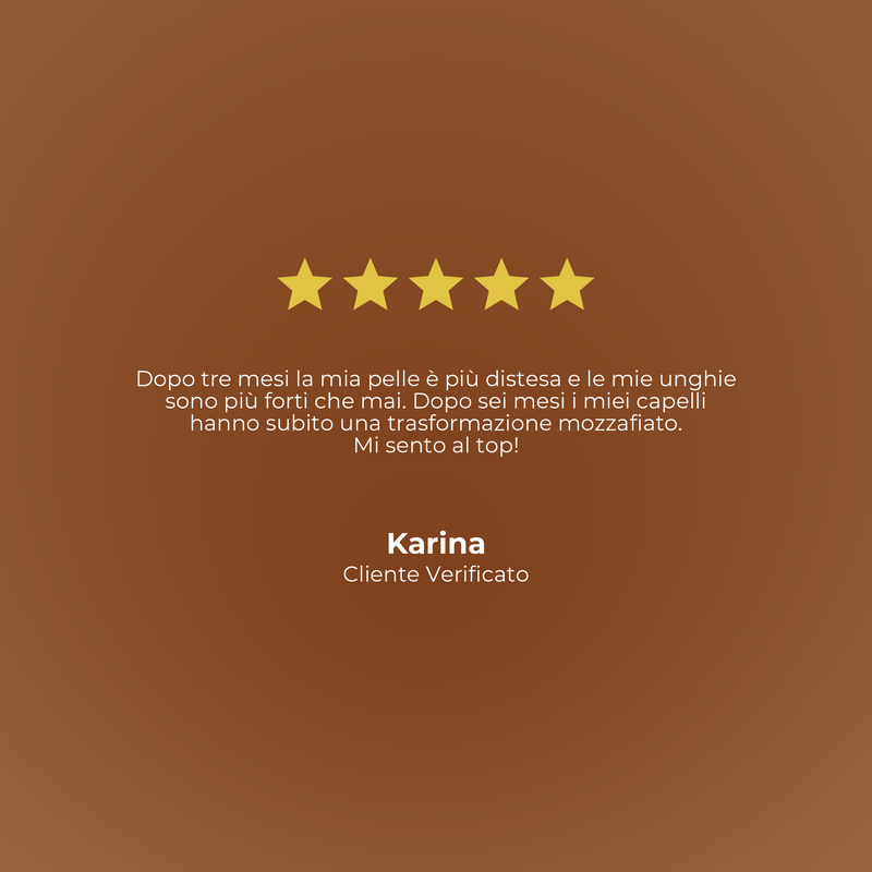 Five-star rating with a customer review on a brown background
