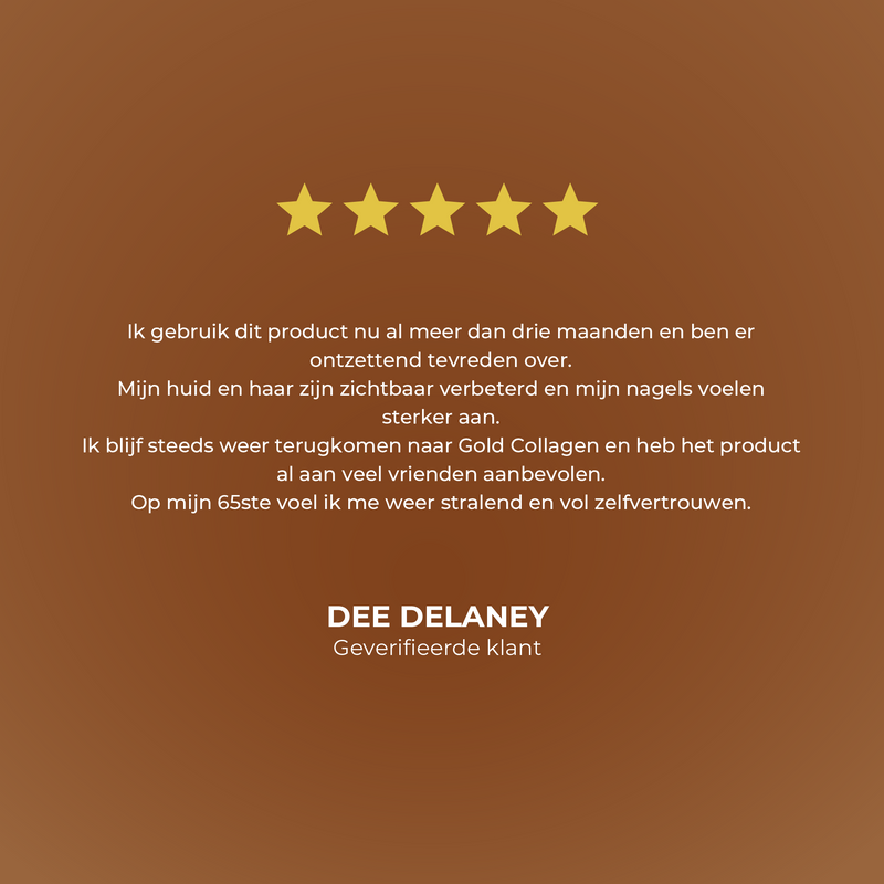 Five-star rating with a testimonial from a satisfied customer on a brown background