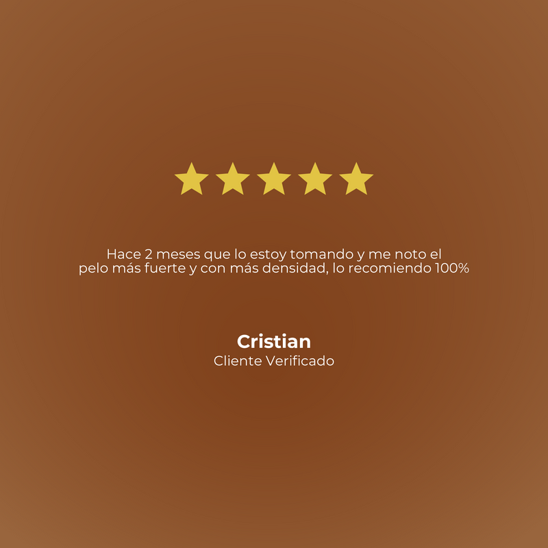 Five-star rating with a testimonial on a brown background