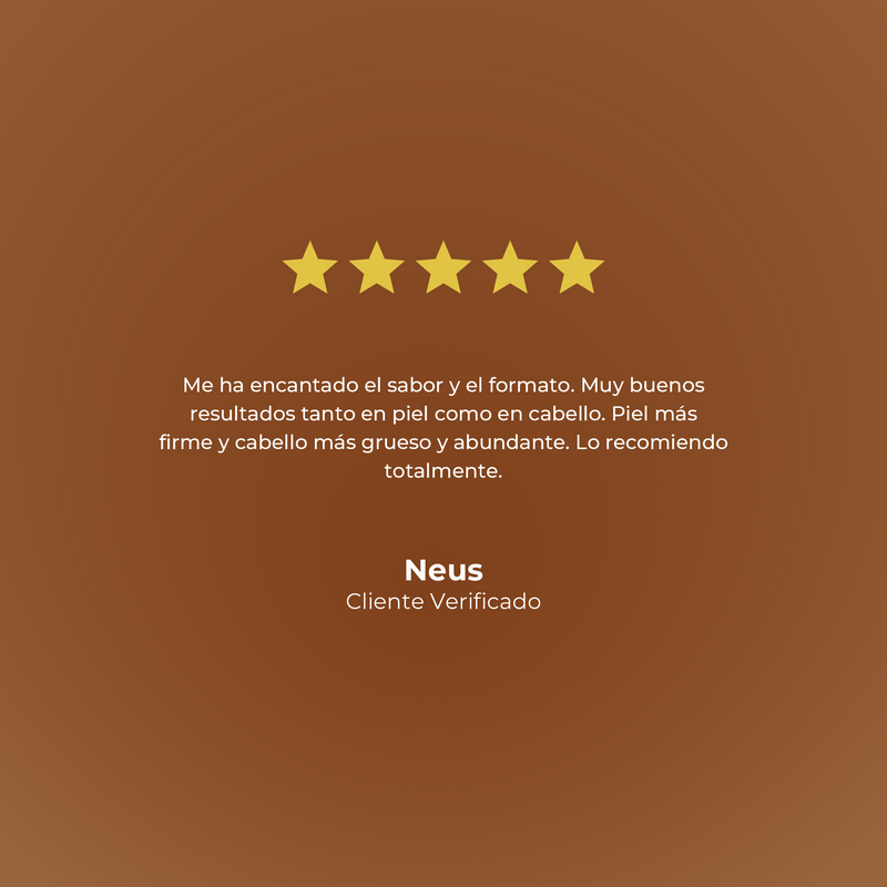 Five-star rating with a review on a brown background