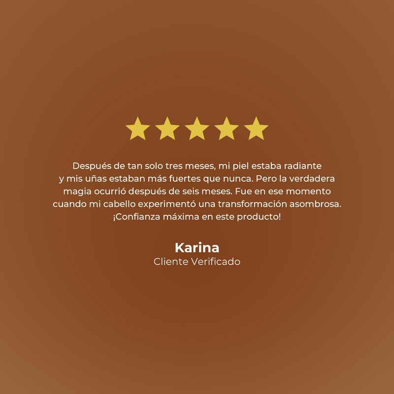 Five-star rating with a customer review on a brown background