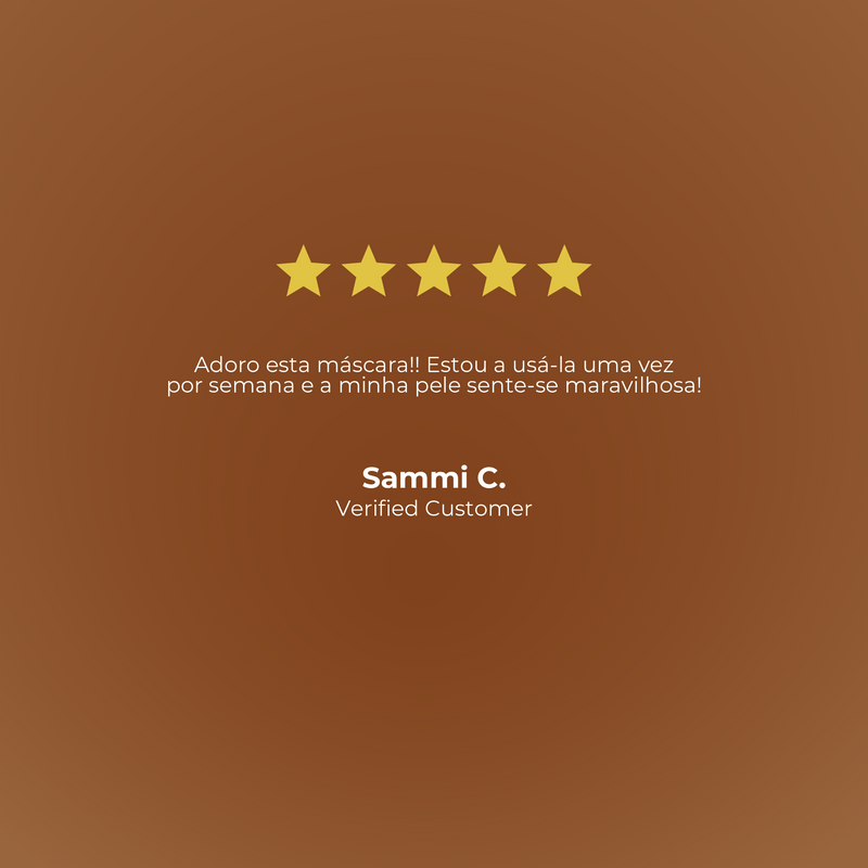 Five-star rating with a customer review on a brown background