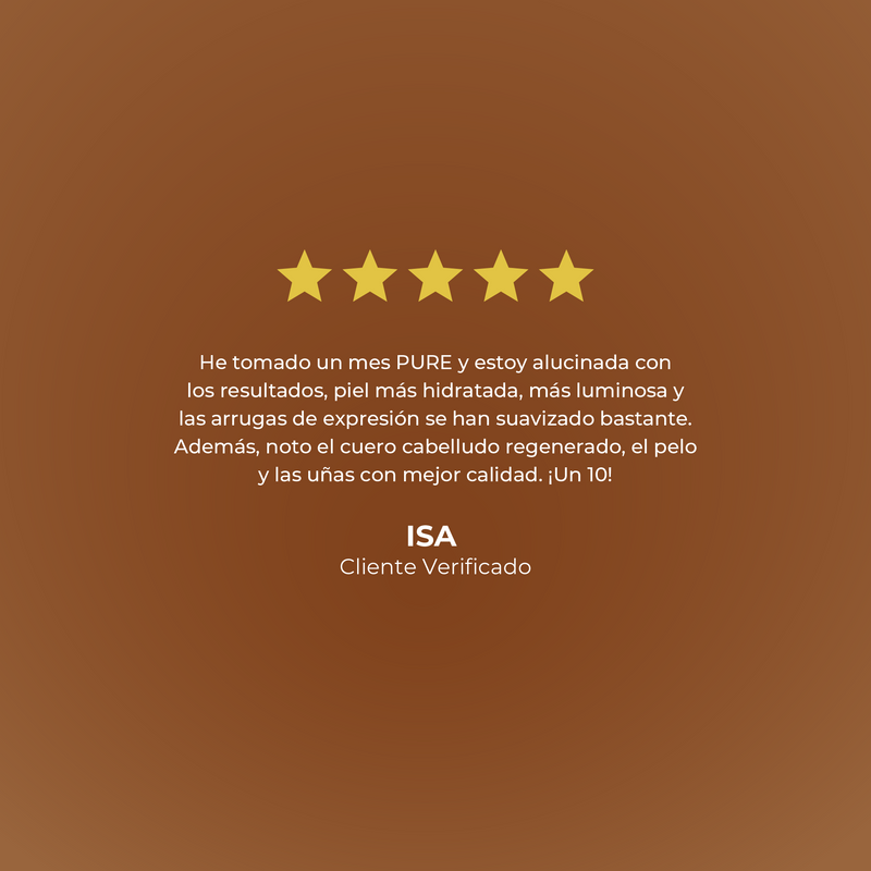 Five-star rating with a testimonial on a brown background