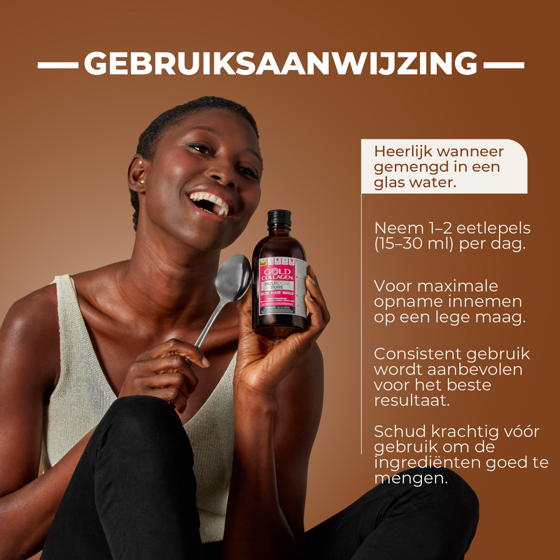 Person holding a bottle with a spoon, against a brown background with text