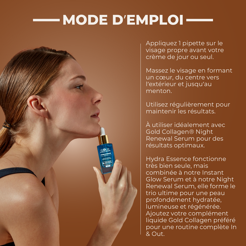 Woman applying skincare product with text on a brown background