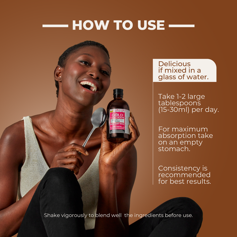 Person holding a bottle with text on how to use it against a brown background