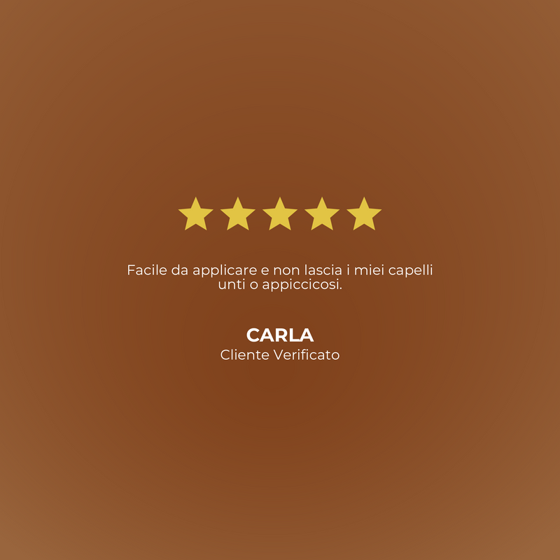 Five-star rating with a customer review on a brown background