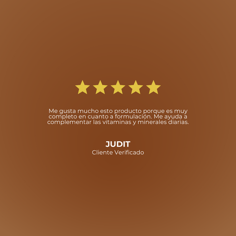 Five-star rating with a review on a brown background