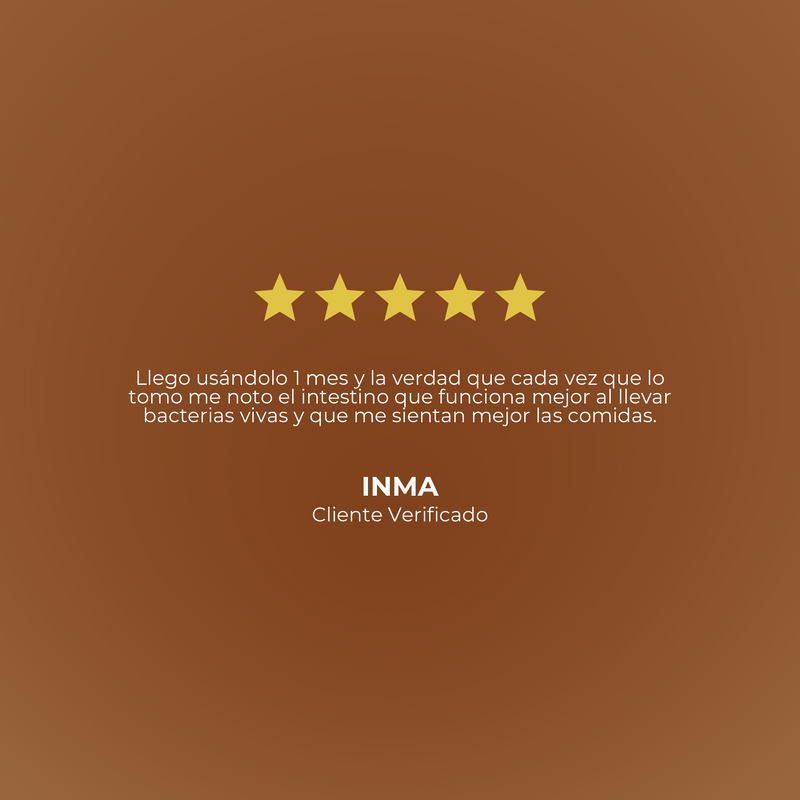 Five-star rating with a customer review on a brown background